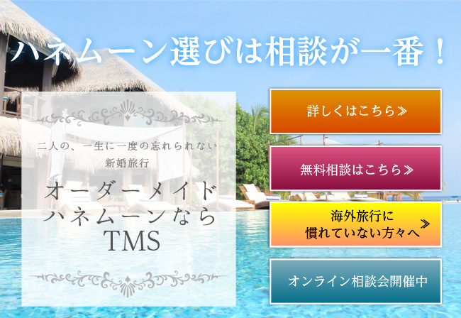 ハネムーン選びは相談が一番!二人の一生に一度の忘れられない新婚旅行 オーダーメイドハネムーンならTMS